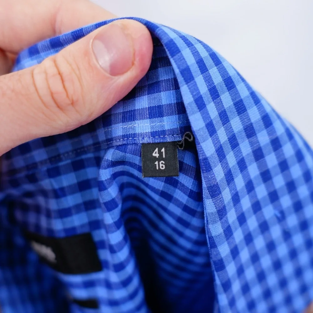Boss Hugo Boss Slim Fit Tessitura Monti -41 16- Blue‎ Check Collared Dress Shirt - Picture 8 of 9
